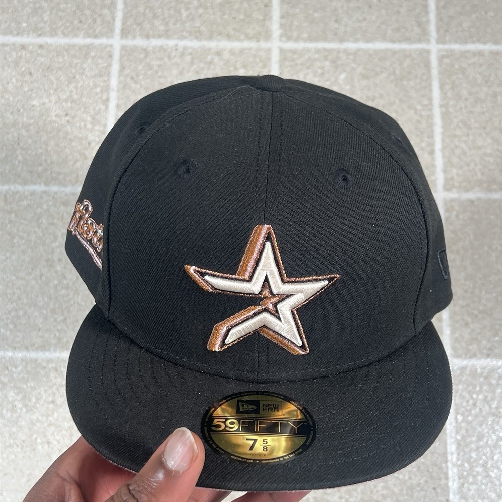New Era Houston Astros MLB 59FIFTY Black Side Script Pink UV Hat Cap Size 7 5/8